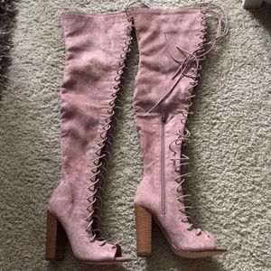 Over the knee open toe boot